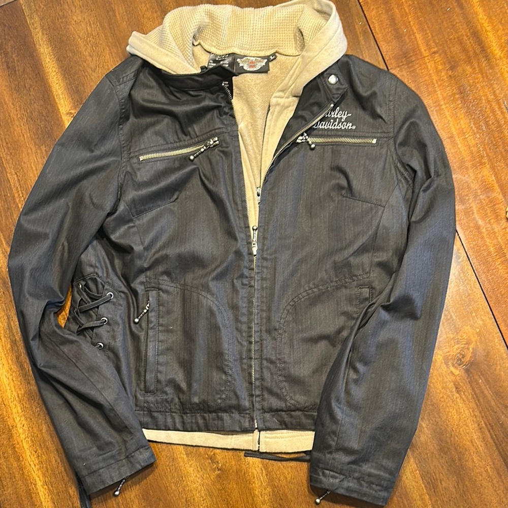 Harley Davidson Women's Canvas Biker Jacket with removable inner vest